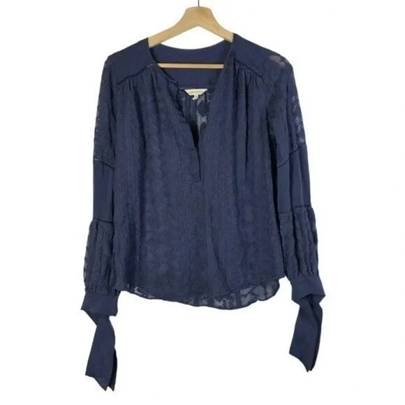Rebecca Taylor Blue Embroidered Silk Long Sleeve Top 2 - Picture 2 of 4